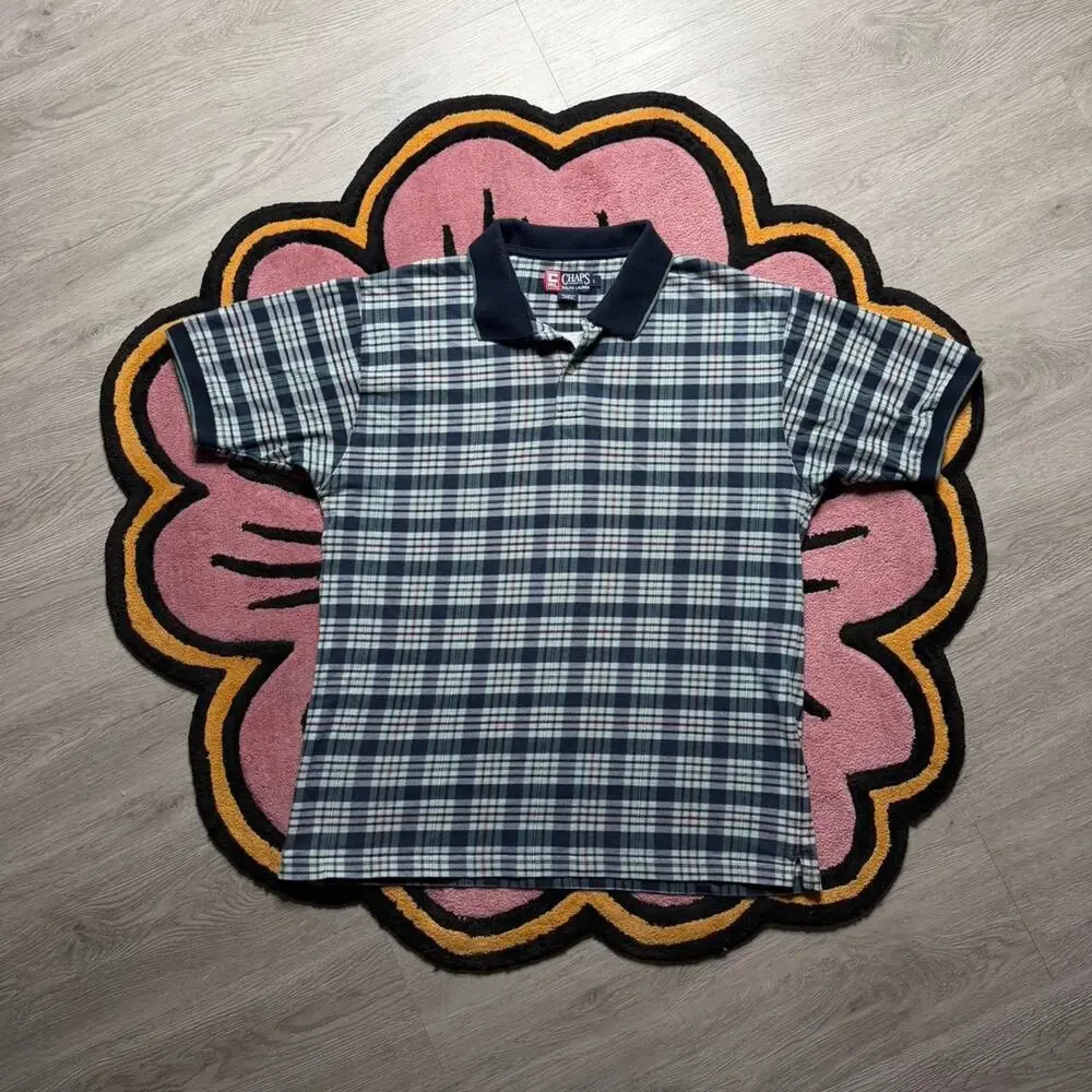 Vintage 90’s Chaps Ralph Lauren Checkered Plaid Polo Shirt Size Large